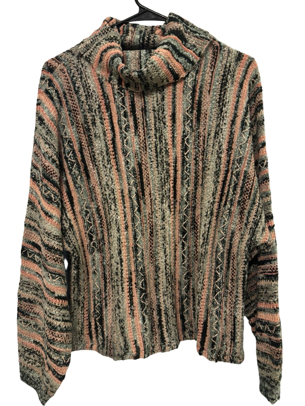 Knox Rose Multicolor Striped Cowl Neck Boho Earthy Whimsy Knit Sweater Medium